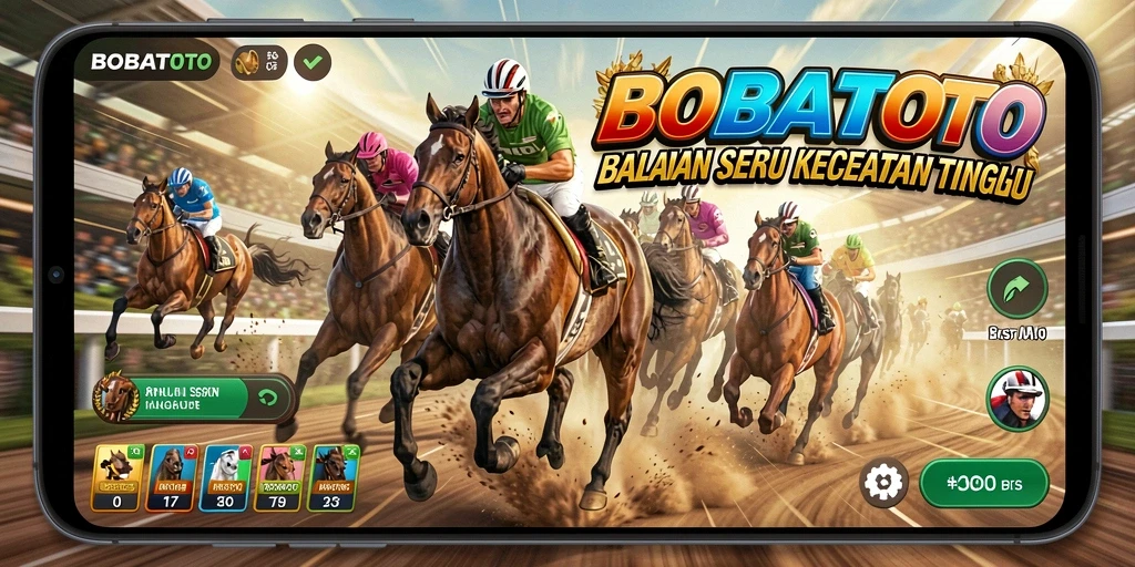 Screenshot gameplay BOBATOTO menampilkan balapan dengan mobil cepat.