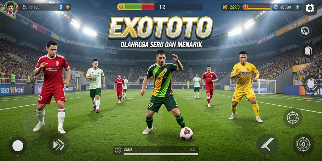 Screenshot gameplay EXOTOTO menampilkan aksi olahraga yang intens.