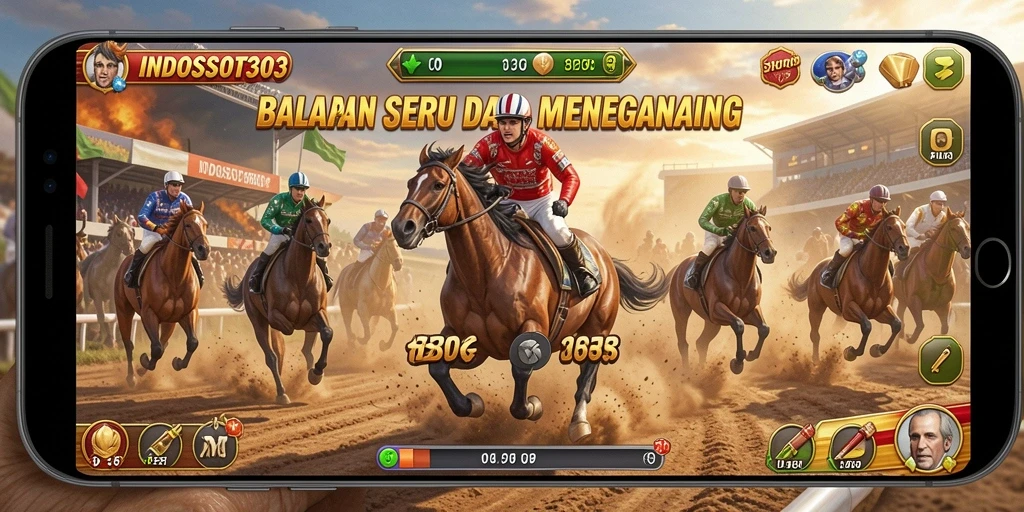 Gameplay balapan seru di INDOSLOT303 dengan grafis mencolok.