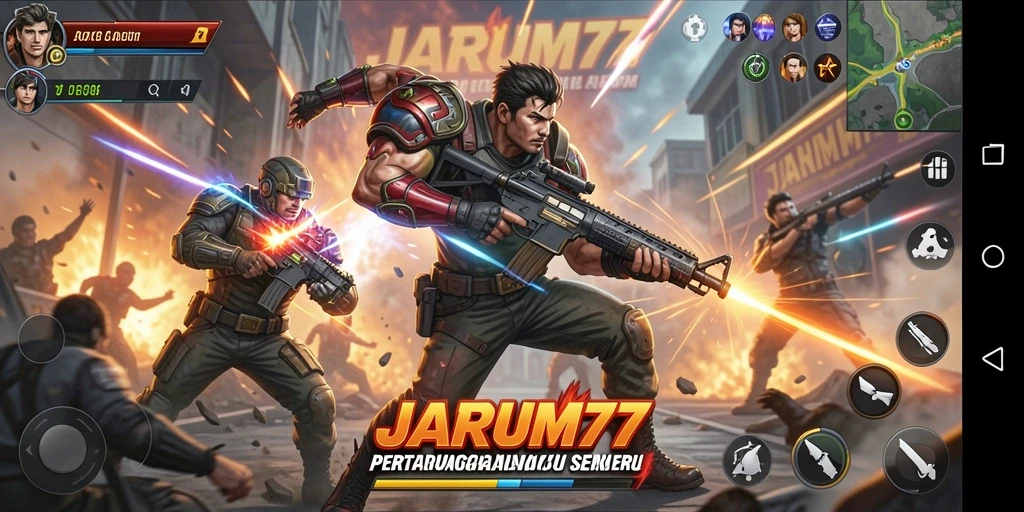 Screenshot menampilkan aksi seru dari karakter dalam JARUM77.