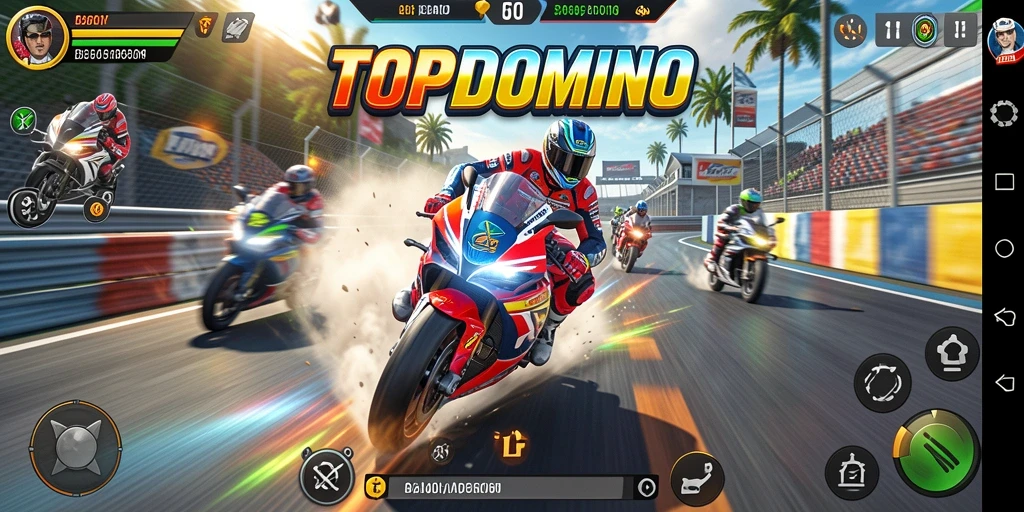 Tampilan gameplay intens dari balapan motor di TOPDOMINO.