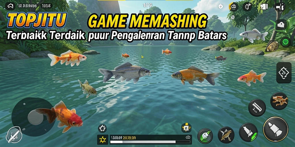 Tampilan gameplay menegangkan saat memancing ikan besar di TOPJITU.