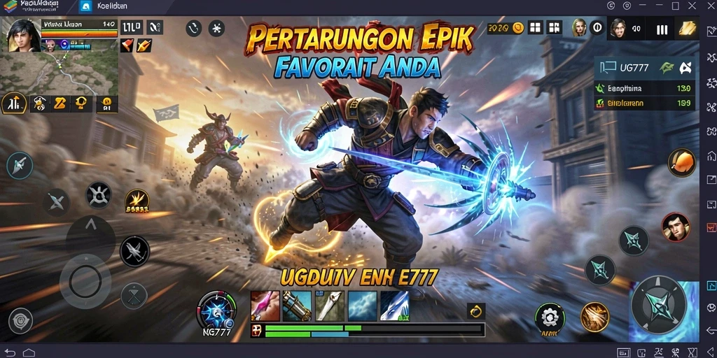 Screenshot menunjukkan pertarungan seru dengan karakter-karekter unik dan aksi cepat.
