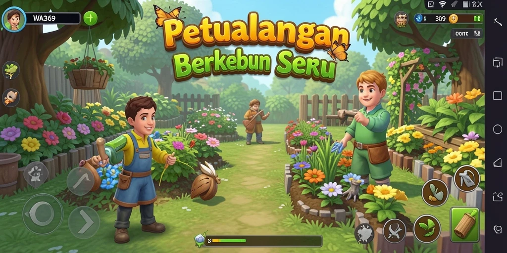 Screenshot gameplay WA369 menunjukkan keseruan bertani dan berkebun.